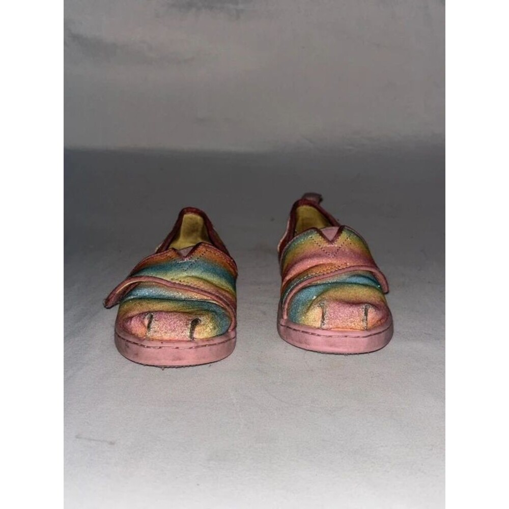 TOMS Rainbow Glitter Kids Shoes Canvas Slip Ons | Multicolor Pastel size T11
